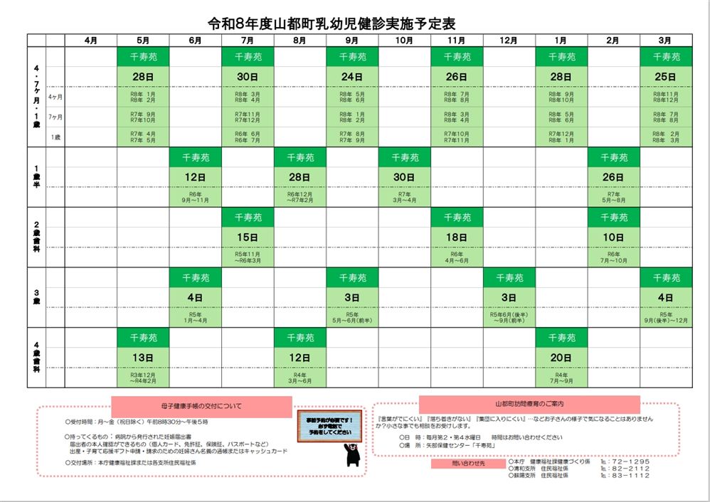 令和8年度乳幼児健診予定表